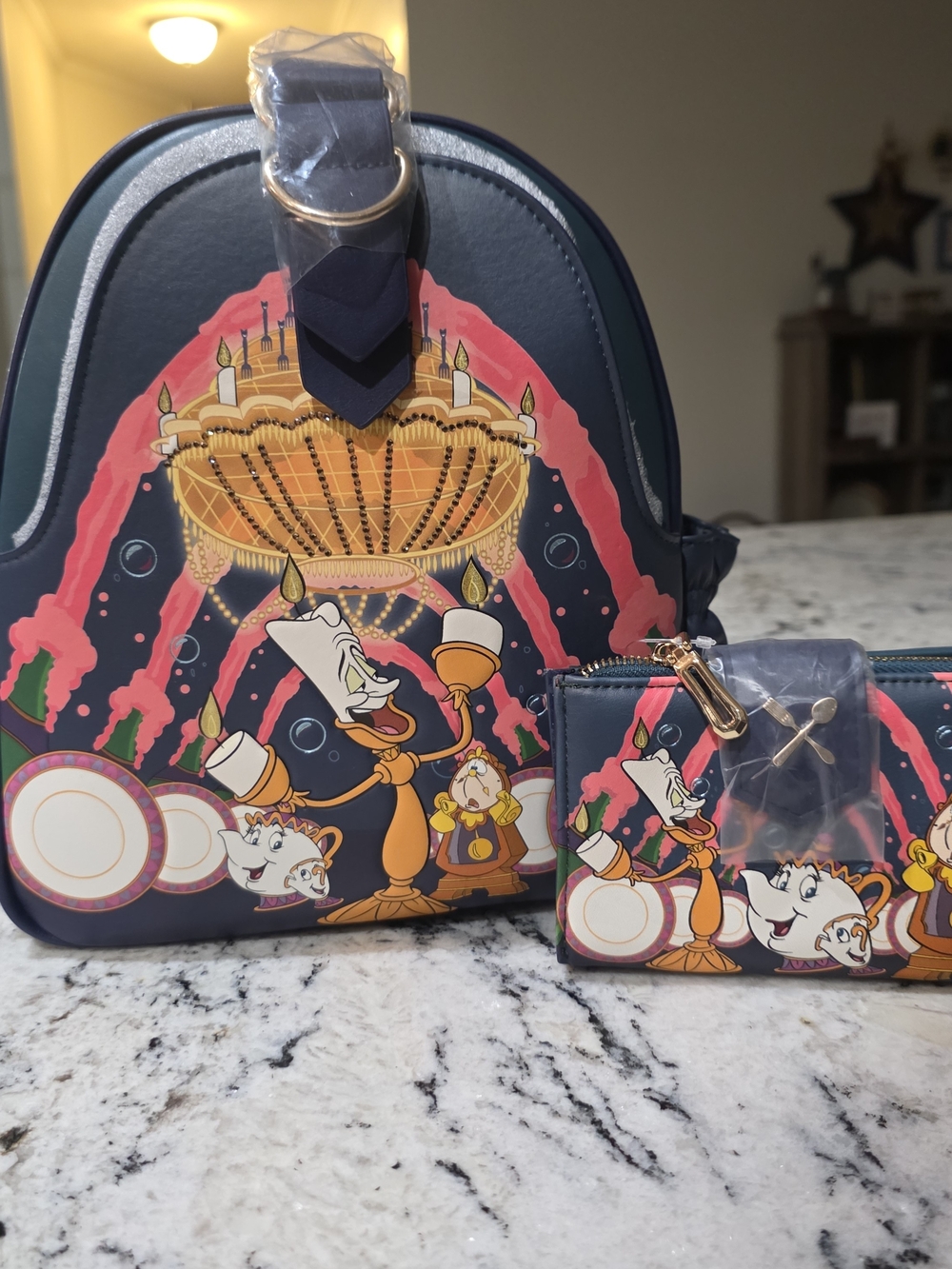 Navy Blue Enchanted Tea Party Crossbody Bag and Wallet Set